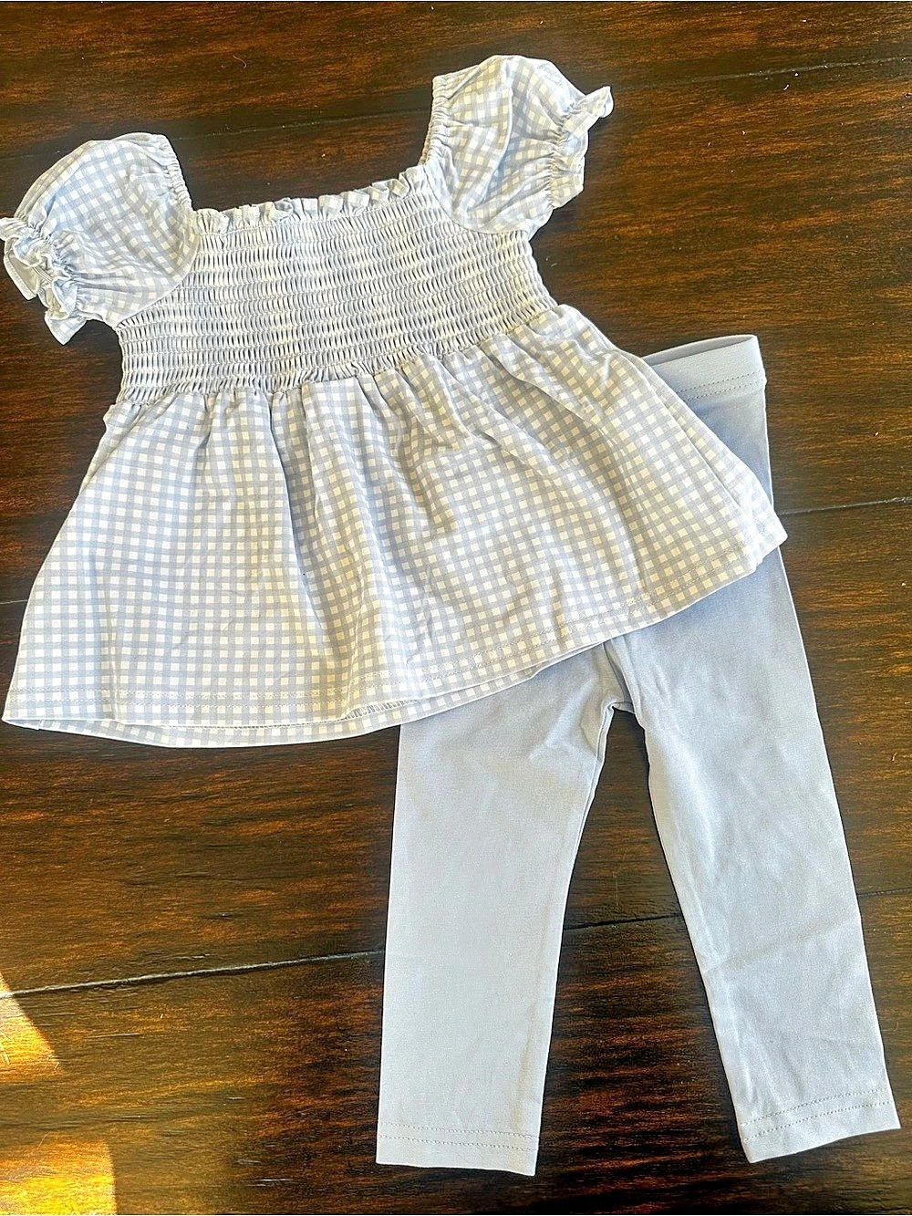 Stitchy Fish Gingham Dress and Pants Set Size 12M Like New